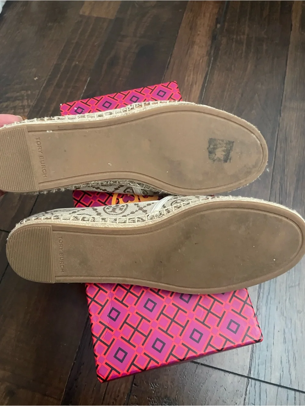 Tory Burch Tan and Beige T Monogram Flat Espadrilles